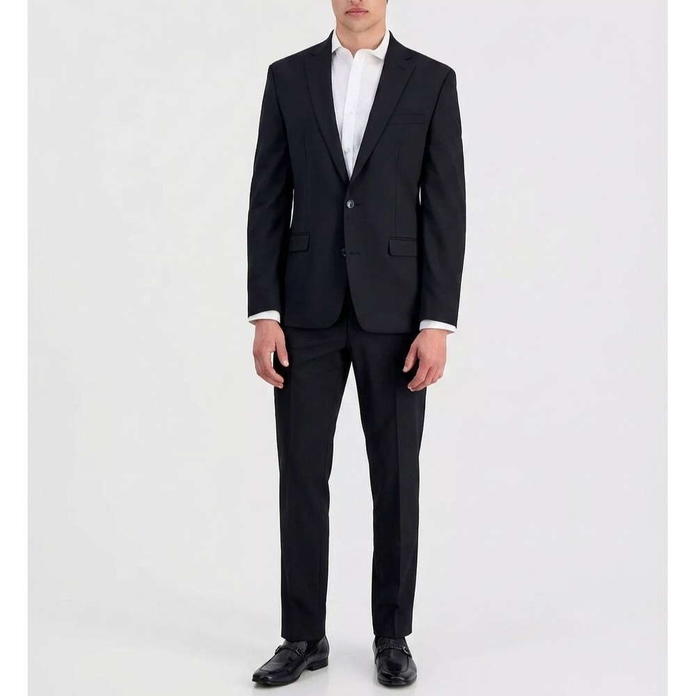 Bar III Mens Slim fit 2-pc Suit Jacket Blazer 38R Black Solid Pants 32W 32L